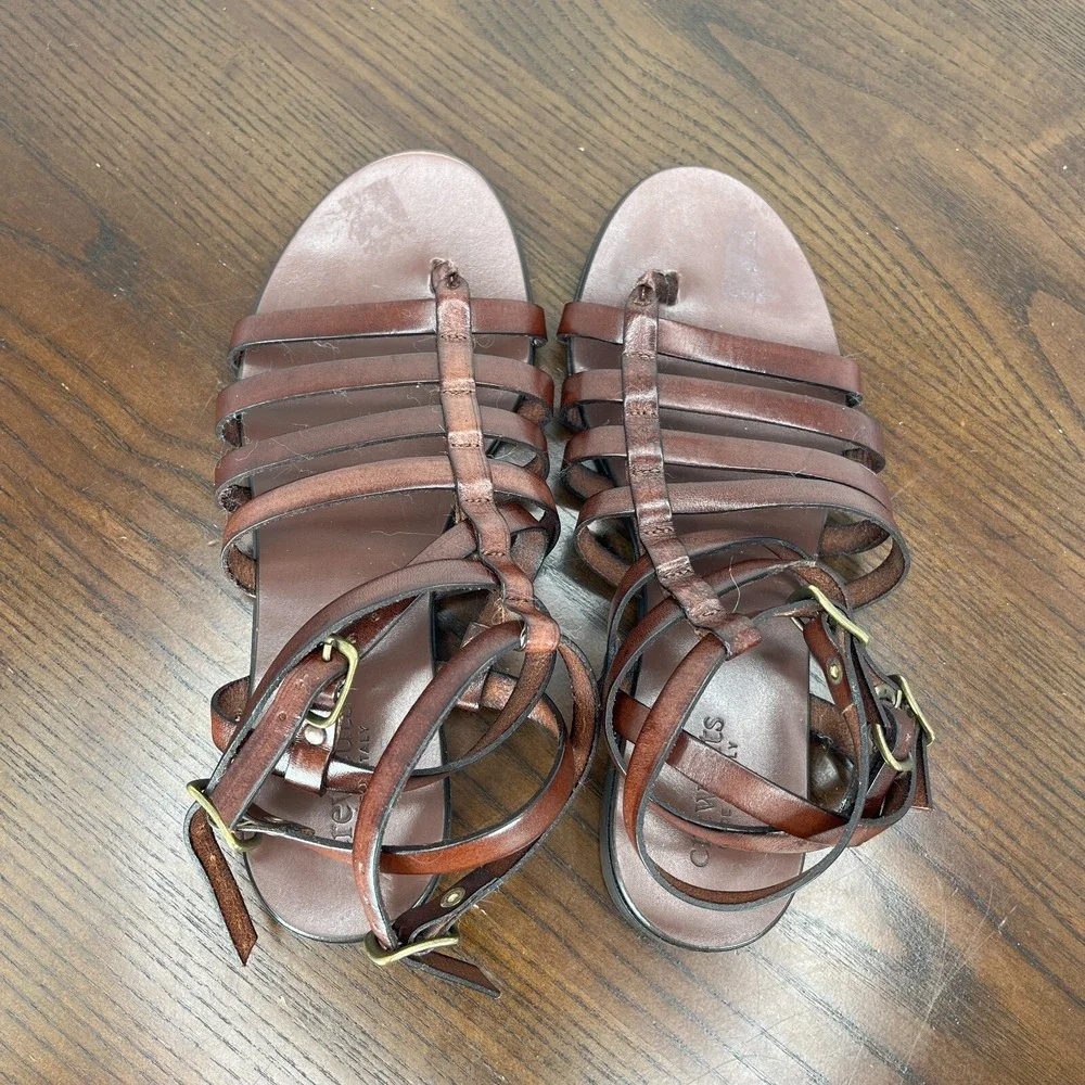 Crewcuts Fisherman Sandal Girls K2 Brown Leather Buckle Ankle Strappy Thong Shoe
